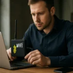 Hálózatbiztonsági tesztelés Wi-Fi Pineapple eszközzel laptop mellett.