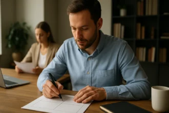 Férfi az Eisenhower mátrix használatával feladatok priorizálásához.