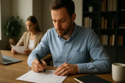 Férfi az Eisenhower mátrix használatával feladatok priorizálásához.
