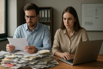 Két szakember strukturálatlan adatokkal foglalkozik egy irodában.