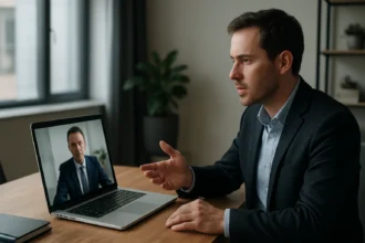 Virtuális CISO konzultáció laptopon keresztül, információbiztonság