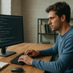 Programozó strukturált programozást tanulmányozik számítógépen