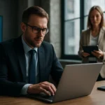 Üzleti környezetben dolgozó szakemberek informatikai rendszeren