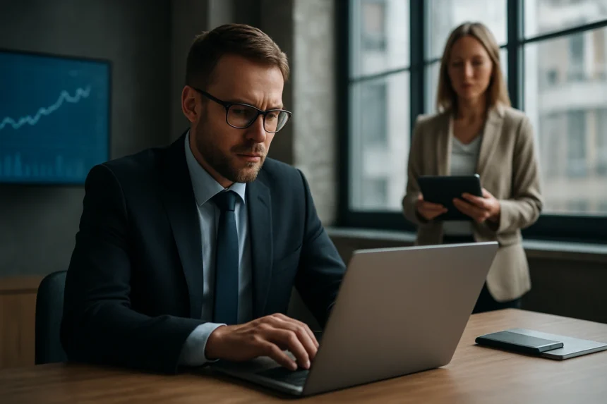 Üzleti környezetben dolgozó szakemberek informatikai rendszeren