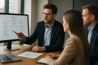 Üzleti intelligencia architektúra bemutatása egy prezentáción.