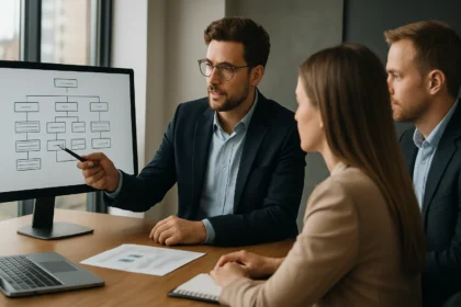 Üzleti intelligencia architektúra bemutatása egy prezentáción.