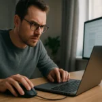 Férfi az online hirdetések kattintási csalásával kapcsolatosan gondolkodik