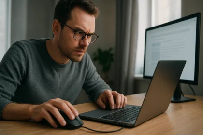 Férfi az online hirdetések kattintási csalásával kapcsolatosan gondolkodik