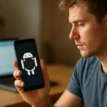 Android Oreo operációs rendszer logója egy telefonon