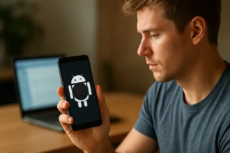 Android Oreo operációs rendszer logója egy telefonon