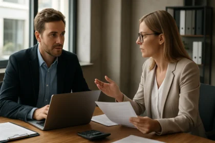 Két szakember beszélget egy IT viszonteladói stratégia fejlesztéséről.