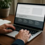 Weboldal lábléc kialakítását bemutató laptop és jegyzetfüzet