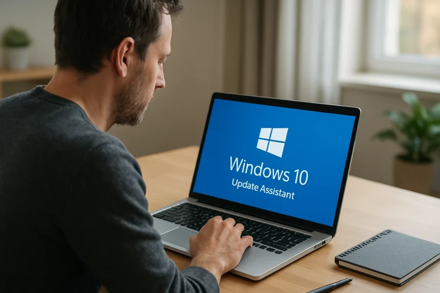 Felhasználó a Windows 10 Update Assistant segítségével frissítést végez egy laptopon
