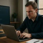 Programozó dolgozik a konfigurálásról képernyő előtt.