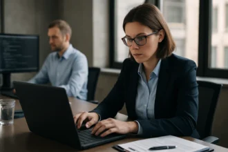 Megfelelőségi tisztviselő az IT szektorban, adatvédelem és kockázatkezelés feladatokkal.