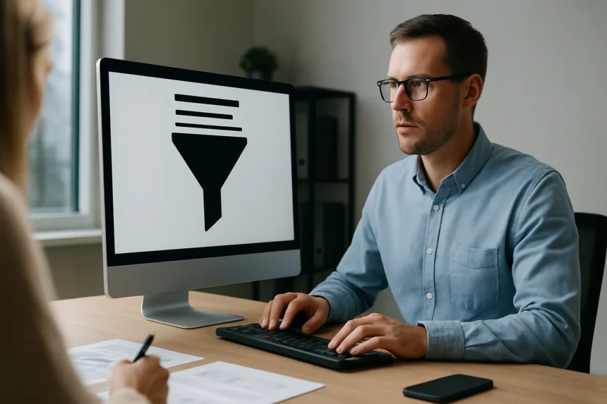 Informatikai szakember szűrő alkalmazásával dolgozik