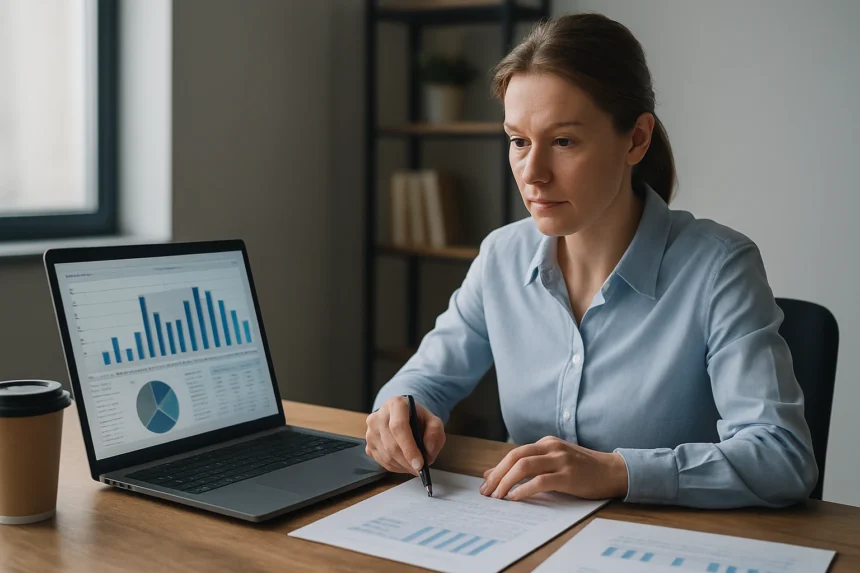 Nő statisztikai elemzést végez SPSS szoftver segítségével.