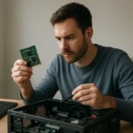 Férfi a számítógép processzorával, programszámláló működése