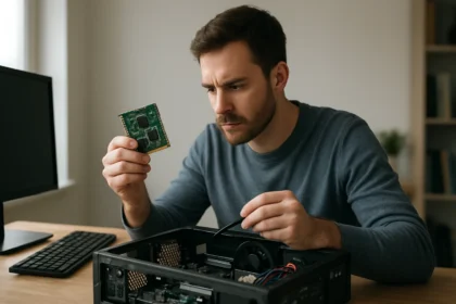 Férfi a számítógép processzorával, programszámláló működése