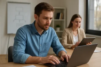 Programozók munkahelyen, akik JSP technológiát tanulmányoznak