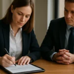 Nő elektronikus aláírást készít táblagépen üzleti környezetben.