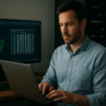 Szakember hálózati szkennelés közben biztonsági intézkedésekhez