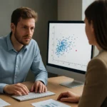 Adatelemzés szakemberei elemzik az outliereket egy grafikon segítségével.