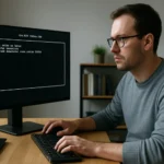 Férfi billentyűzős kódot ír GNU GRUB boot loader alatt.