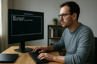 Férfi billentyűzős kódot ír GNU GRUB boot loader alatt.
