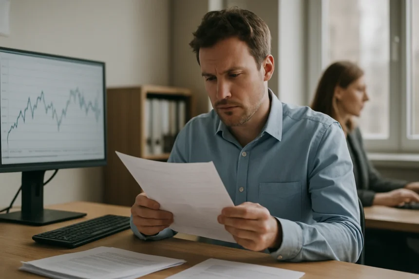 Férfi adatokat elemző szakember dolgozik az irodában