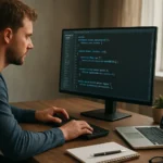 Fejlesztő dolgozik Hibernate ORM keretrendszeren kódolás közben.