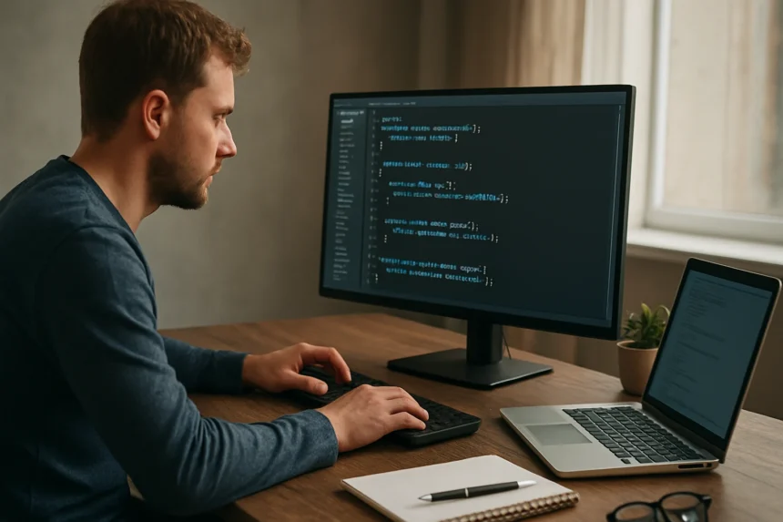 Fejlesztő dolgozik Hibernate ORM keretrendszeren kódolás közben.