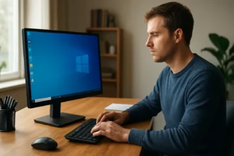 Felhasználó számítógép előtt, az operációs rendszer desktop felületét használva.