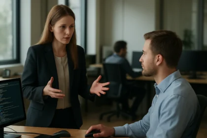 Két IT szakember beszélget a hibaelhárítási módszerekről