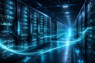 - AI-vezérelt adatközpontokban GPU-alapú számítások és fejlett hűtési rendszerek láthatók, energiafogyasztás központban.