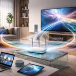 Ábrázolás a Wi‑Fi 7 technológiákról és otthoni hálózatok gyorsításáról, gyakorlati hatásokat mutatva