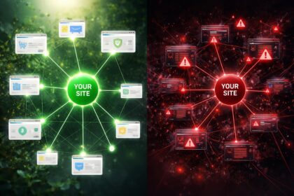 Minőségi backlink és spamszerű hivatkozások közötti különbséget vizuálisan kiemelő grafika